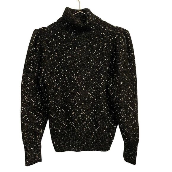 Ann Taylor Sparkle Puff Sleeve Turtleneck Sweater Black Gold Small NWT - Picture 1 of 6